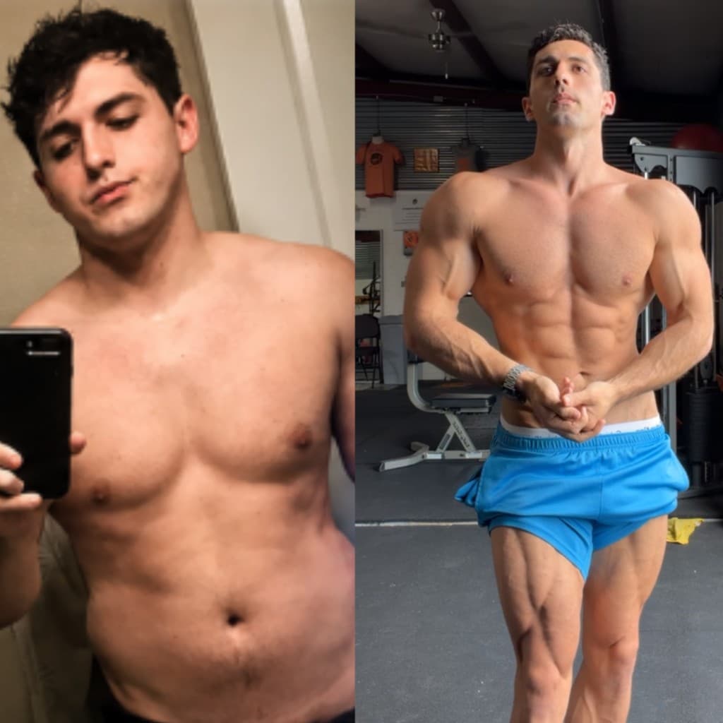 Jack McNamara before and after fat loss — softer physique compared to lean gym photo after rebuilding habits post-COVID